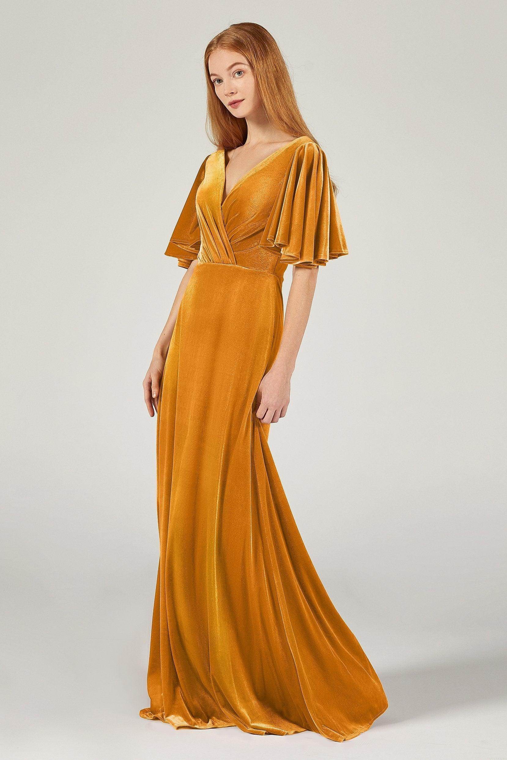 A-Line Floor Length Velvet Bridesmaid Dress Formal Dresses CB0367PS - COCOMELODY